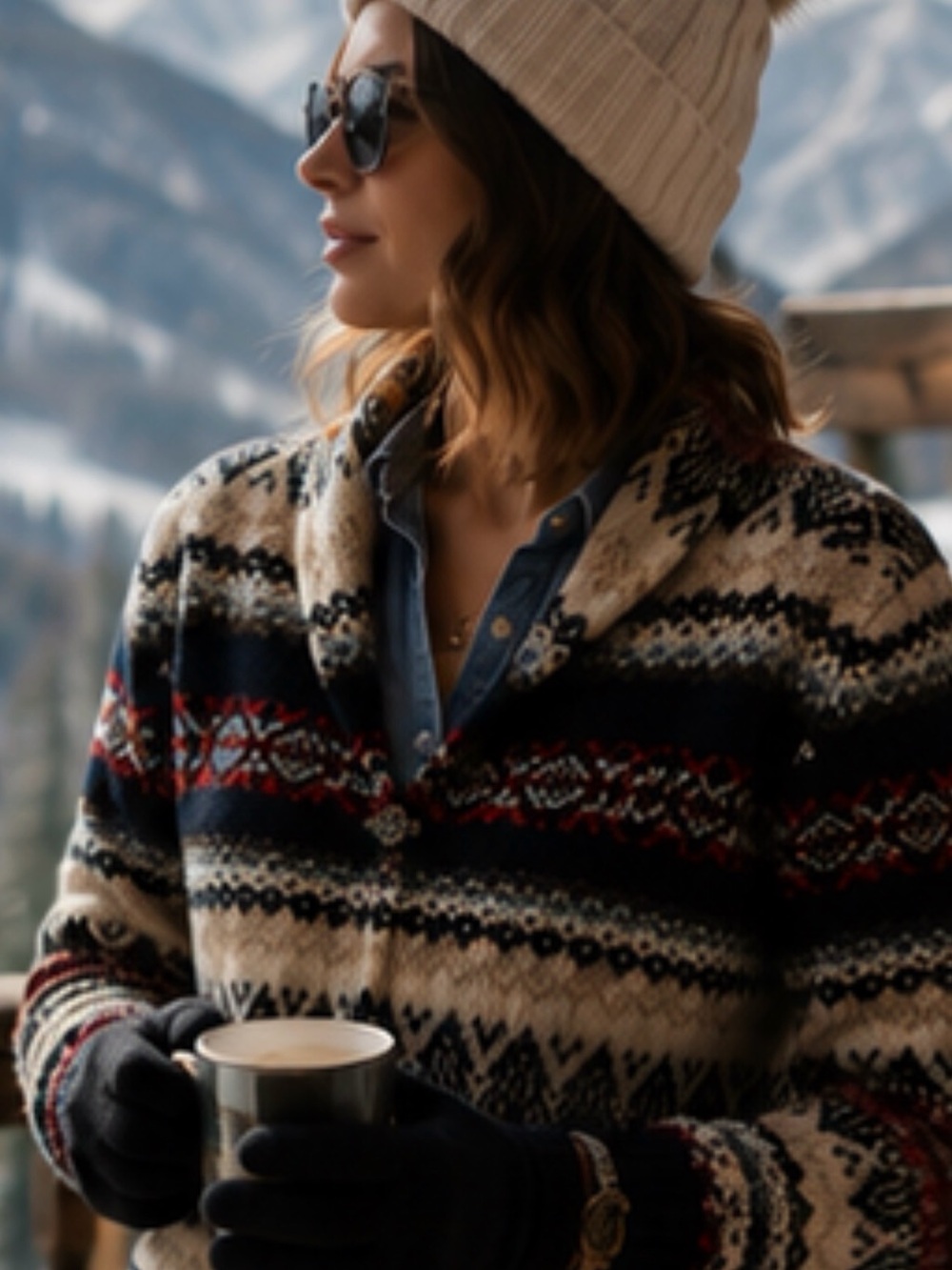 Susan Bristol Woman - Aztec / Western - 100% Wool - Sweater Jacket - Size L